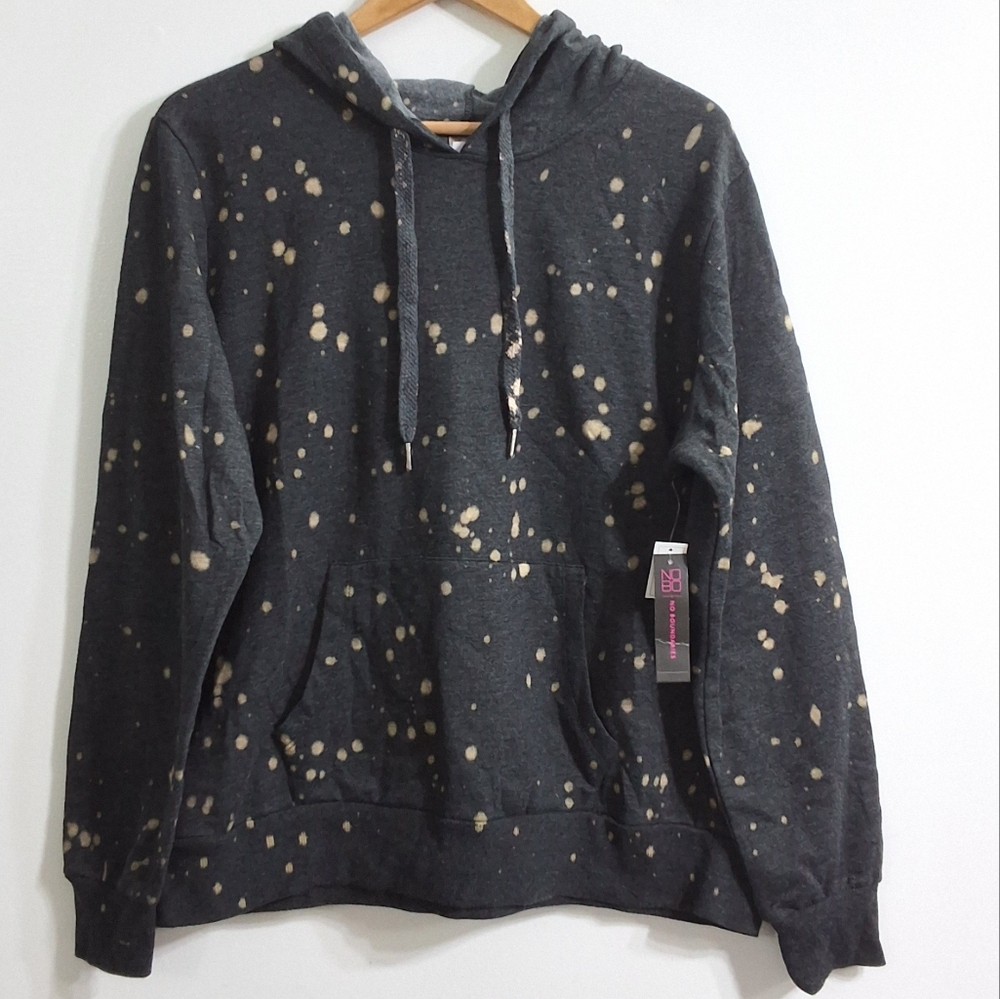 Women's Dark Charcoal Gray Bleach Tie Dye Splatter Hoodie, Size XXL(19), NWT